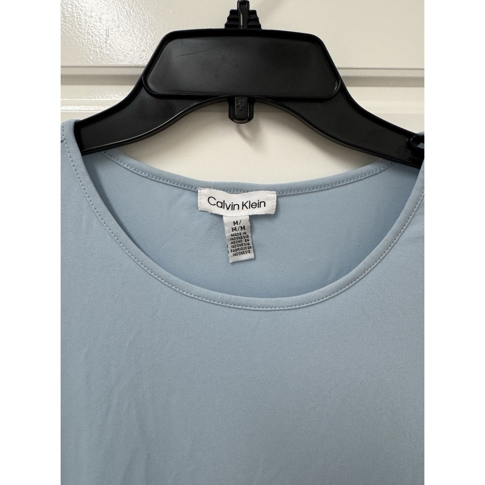 Medium Calvin Klein Top Blouse Women’s Baby Blue Sheer Sleeve A6